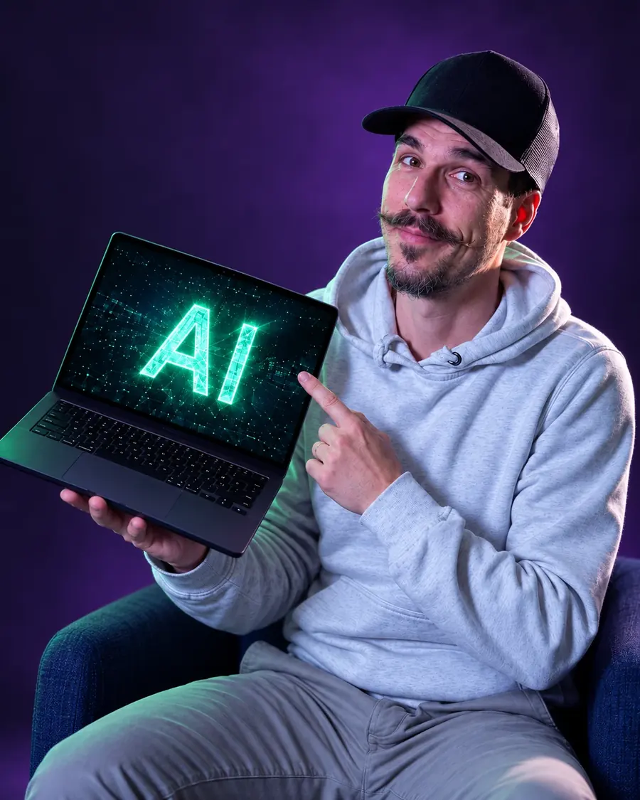 Michel Galati con un portatile dedicato all’intelligenza artificiale