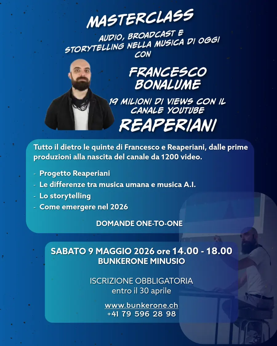 Flyer Masterclass Audio con Francesco Bonalume (Reaperiani)